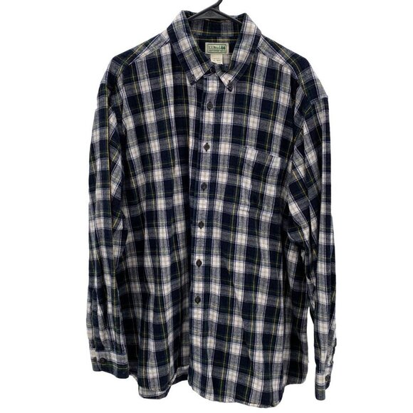 L.L. Bean Blue/Green Plaid Long Sleeve Flannel Button Down Men’s Size XL - Picture 1 of 5